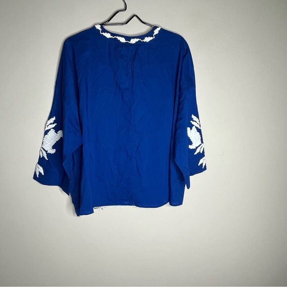 NWT Chico’s Embroidered Belladonna Blue Peasant Top 3/4 Sleeves Size 3 (XL/16) - Picture 12 of 15